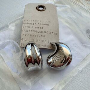 Anthropologie Silver Wide Moon Huggie Earrings
